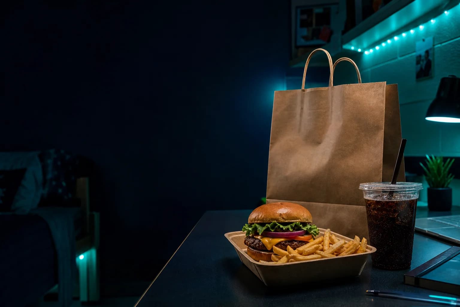 Late-night campus delivery order ready for pickup